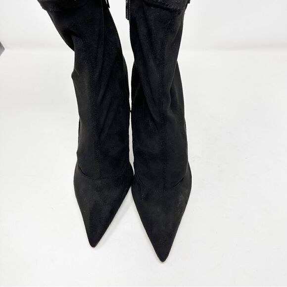 SCHUTZ Black Sock Pointed Toe Cheetah Animal Print Boots Size 10 - Picture 4 of 10